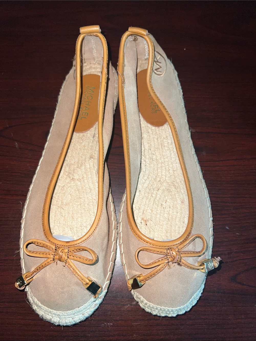 Michael Kors Tan & Beige Suede Espadrille Ballet Flats